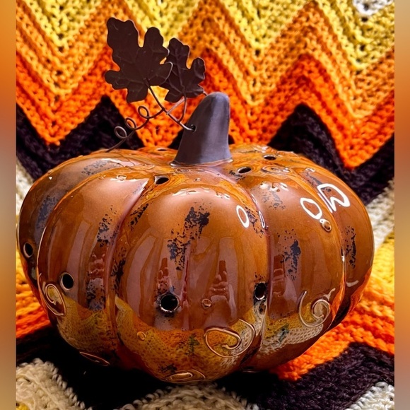 Burnt Orange Ceramic Pumpkin Patch Thanksgiving Halloween Autumn Friendsgiving - Picture 4 of 10